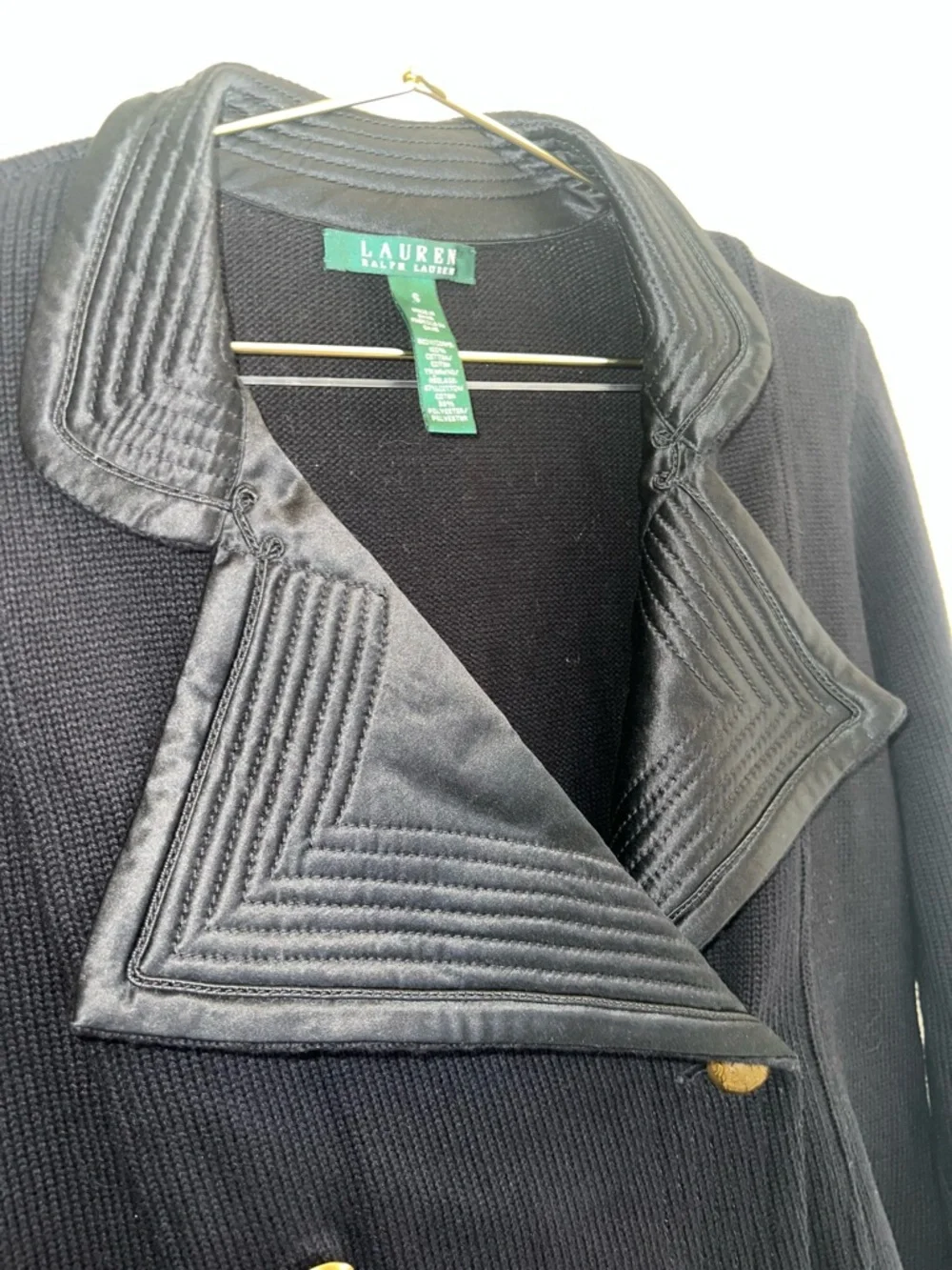 Lauren Ralph Lauren Black Military Knit Jacket Gold Crest Buttons Small - Picture 6 of 15